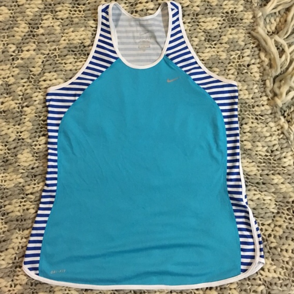 NIKE Women’s Dri-Fit Workout Striped Tank Top Lightweight Size M Blue